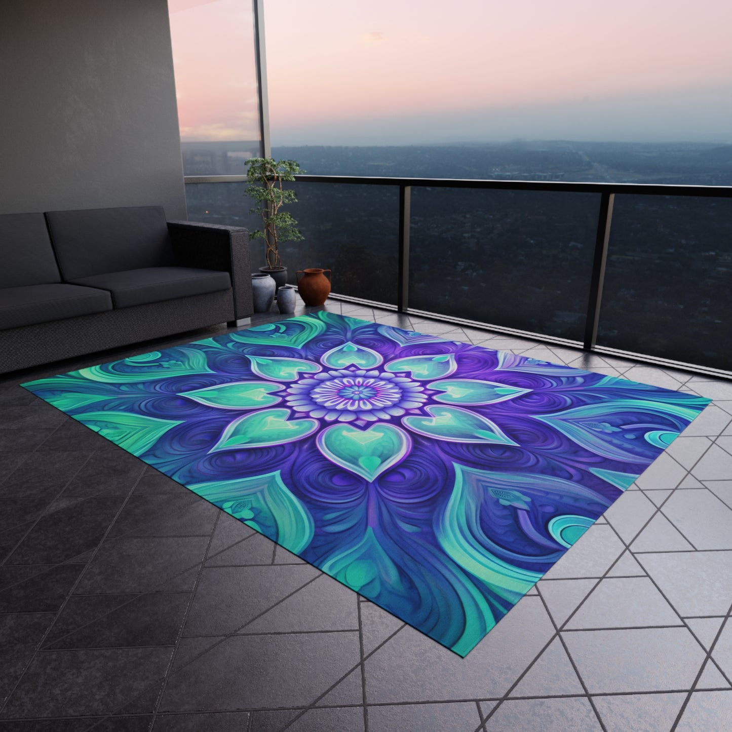 Colorful Abstract Flower Outdoor Rug