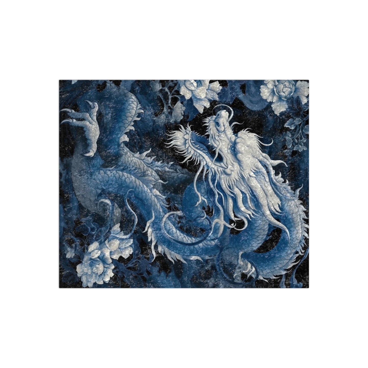 Mythical Blue Japanese Dragon Crushed Velvet Blanket