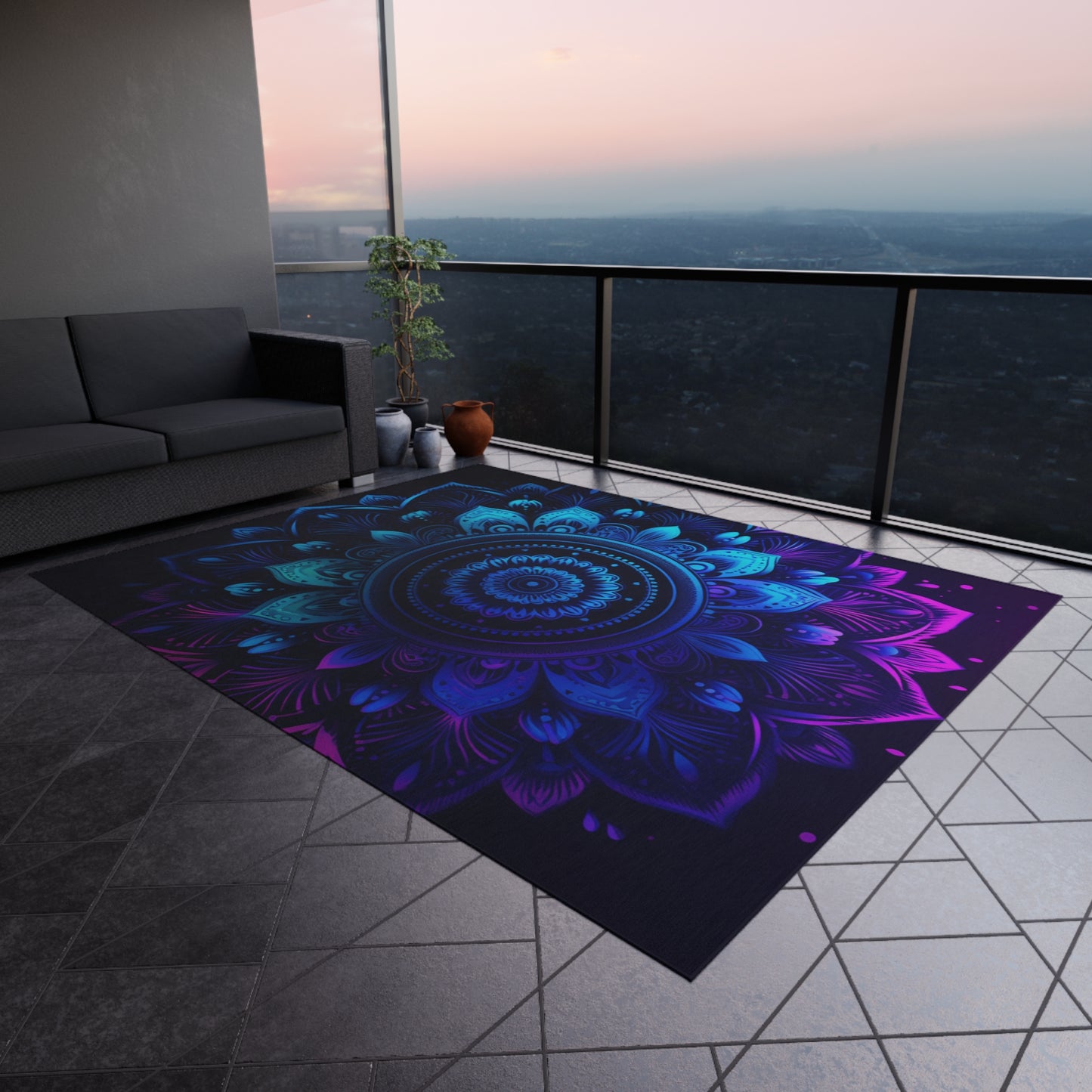 Purple Abstract flower Outdoor Rug