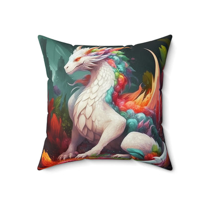 Beautiful White Dragon Suede Square Pillow