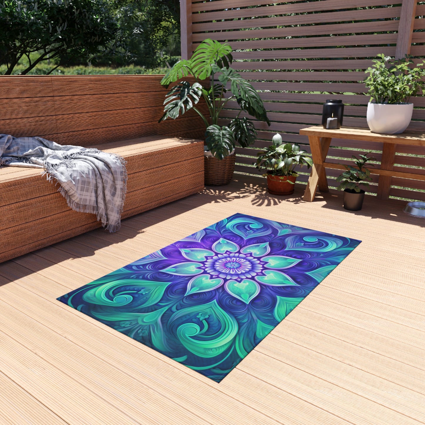 Colorful Abstract Flower Outdoor Rug