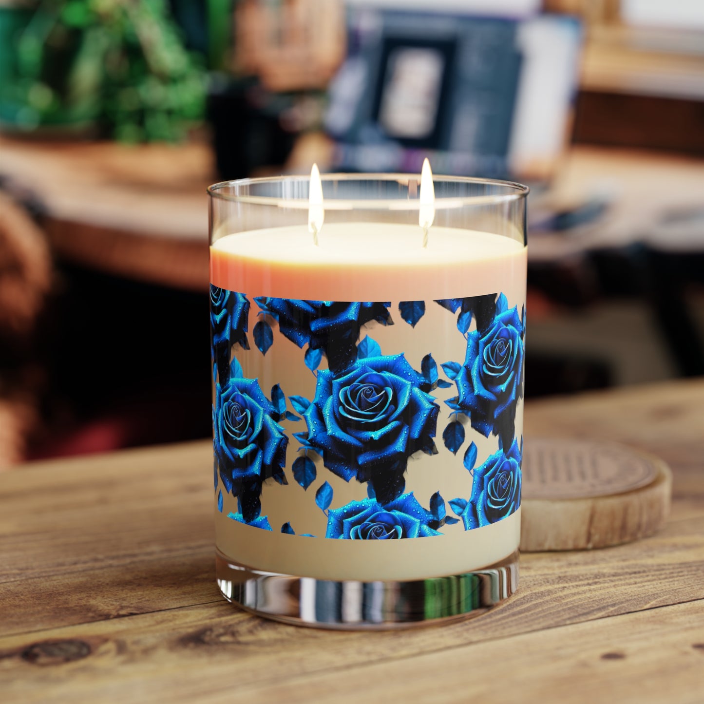 Blue Rose Scented Candle Decor - Full Glass, 11oz