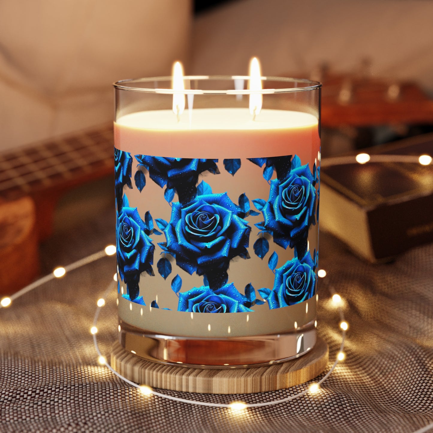 Blue Rose Scented Candle Decor - Full Glass, 11oz