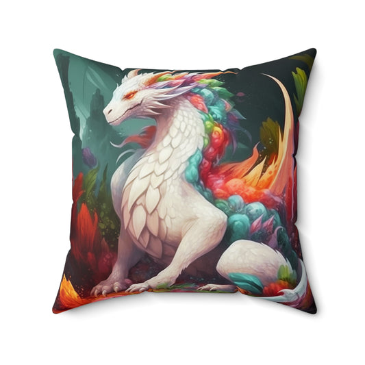 Beautiful White Dragon Suede Square Pillow