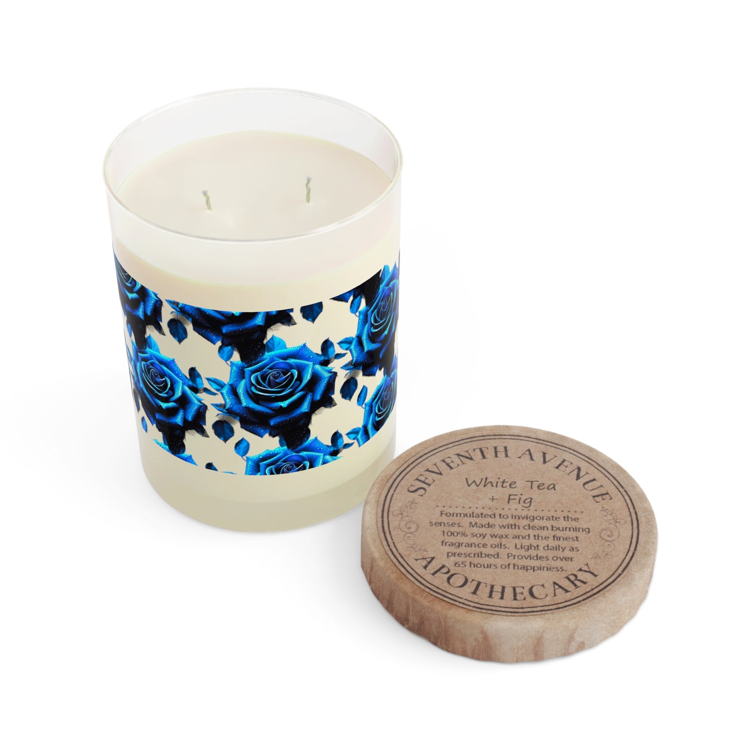 Blue Rose Scented Candle Decor - Full Glass, 11oz