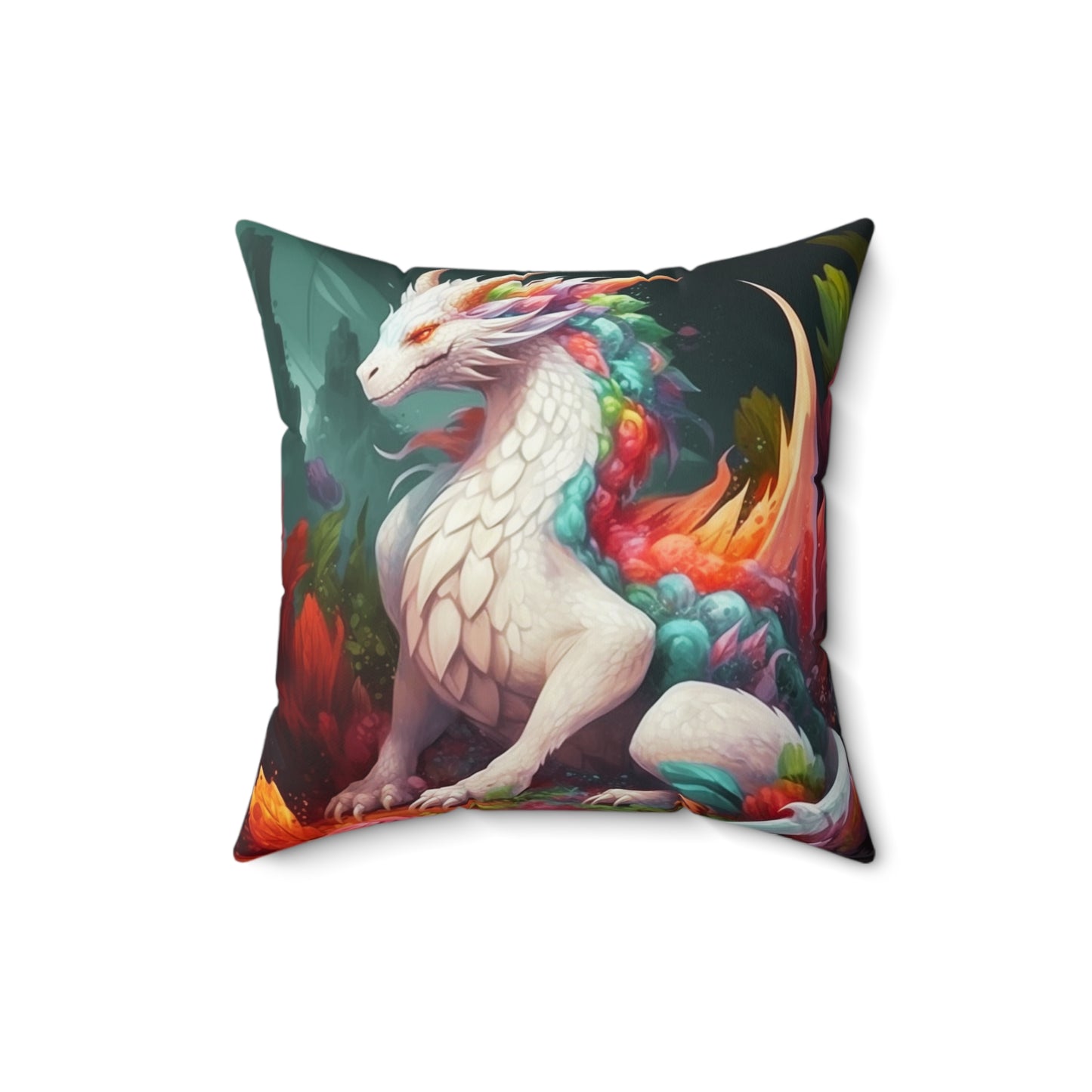 Beautiful White Dragon Suede Square Pillow