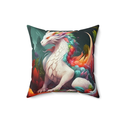 Beautiful White Dragon Suede Square Pillow