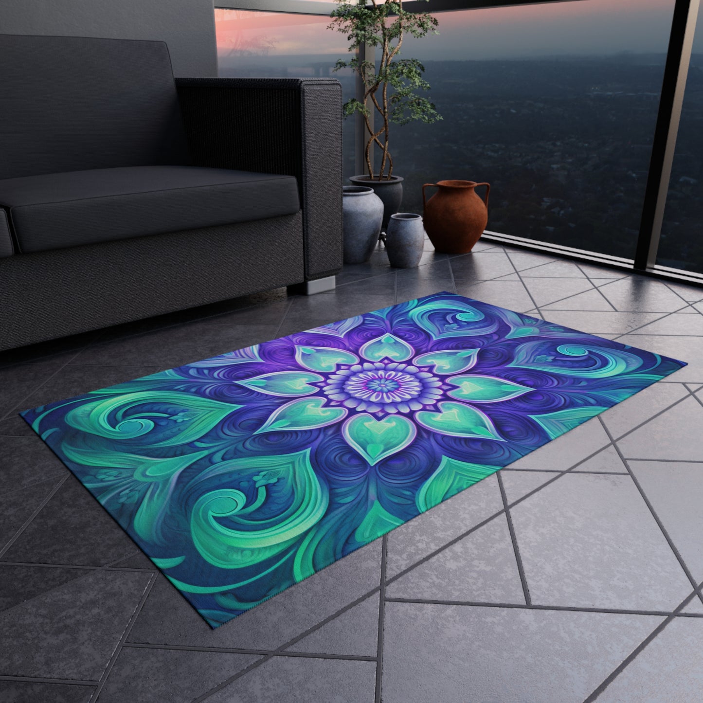 Colorful Abstract Flower Outdoor Rug