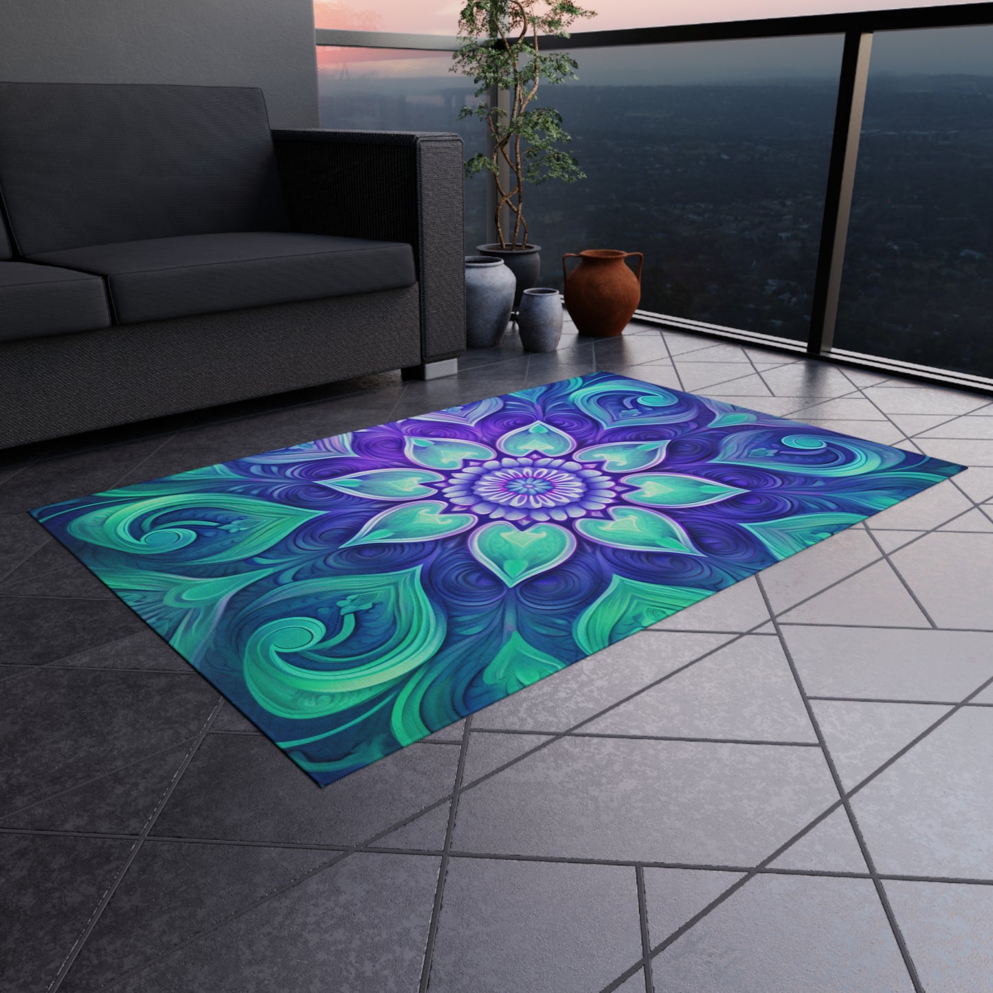 Colorful Abstract Flower Outdoor Rug