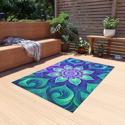 Colorful Abstract Flower Outdoor Rug