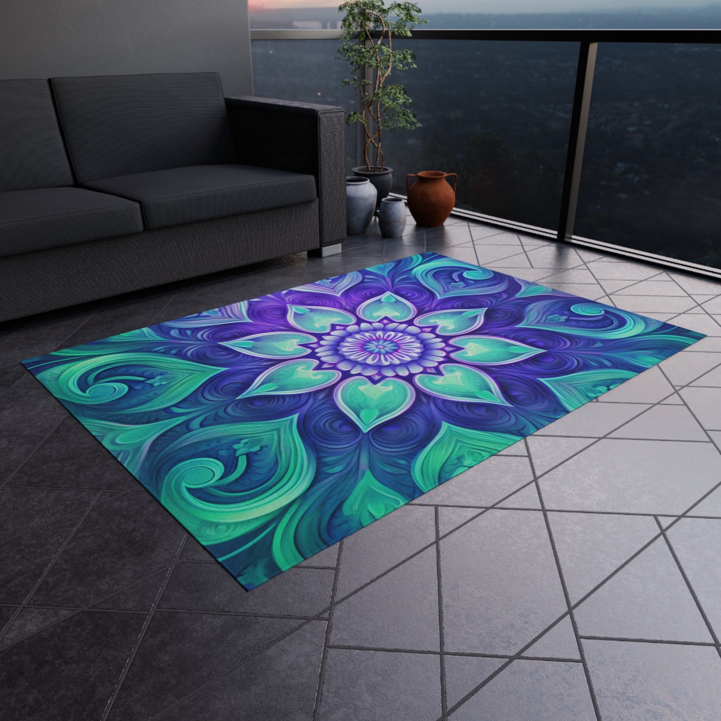 Colorful Abstract Flower Outdoor Rug