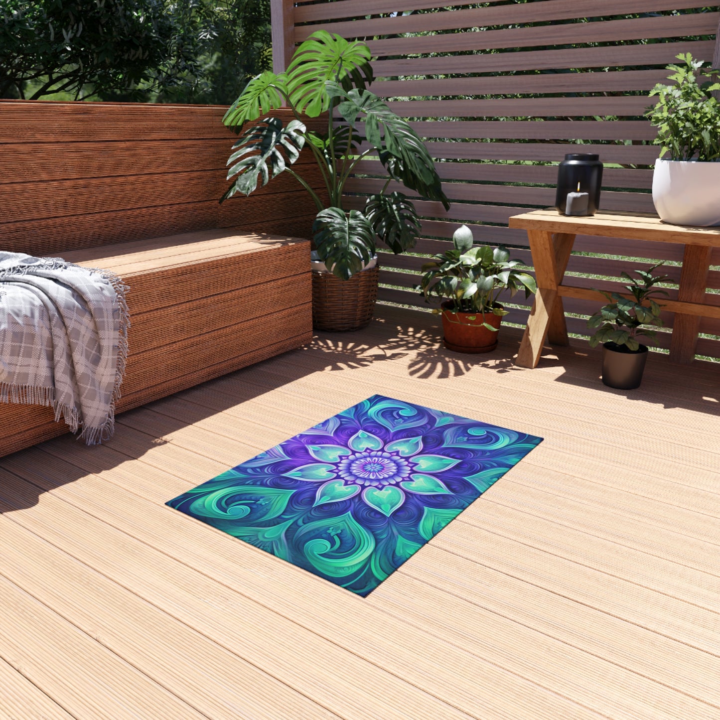 Colorful Abstract Flower Outdoor Rug