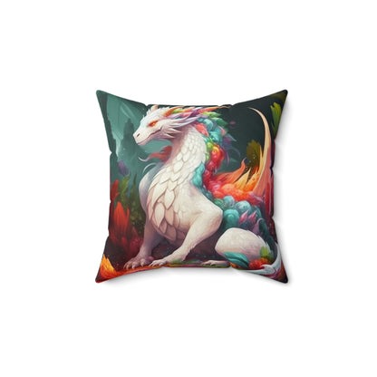 Beautiful White Dragon Suede Square Pillow