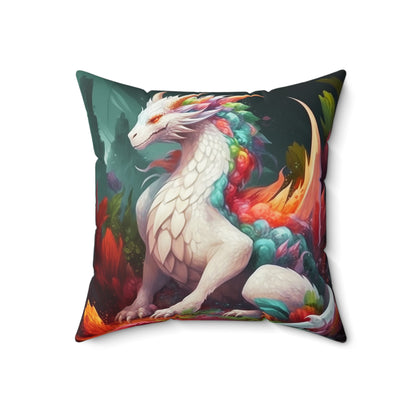 Beautiful White Dragon Suede Square Pillow